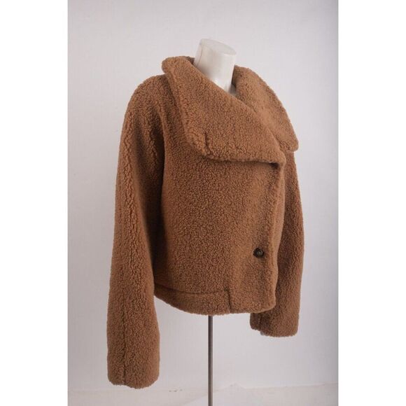 Free People We the Free Izzy Wrap Teddy Jacket S Small Brown Sherpa Plush - Picture 3 of 7